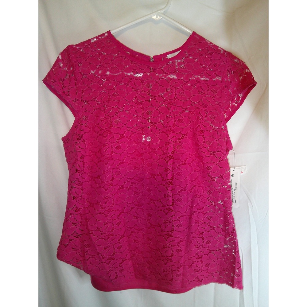 Liz‎ Claiborne Lace Blouse Top Sleeveless Lined Hot Pink Party (2-Pieces) S NWT